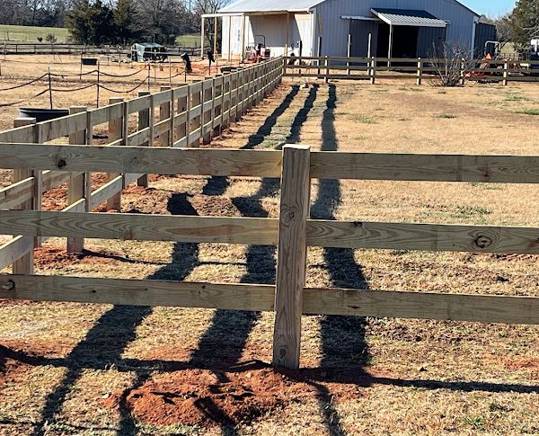 3 board with facing on square posts Horse fence